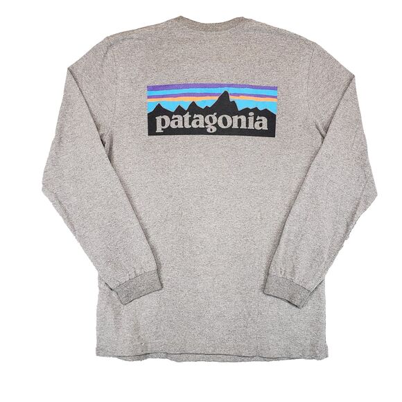 Patagonia Responsibilitee Graphic T-Shirt Mens Medium Gray Back Logo Gorpcore - Picture 1 of 6